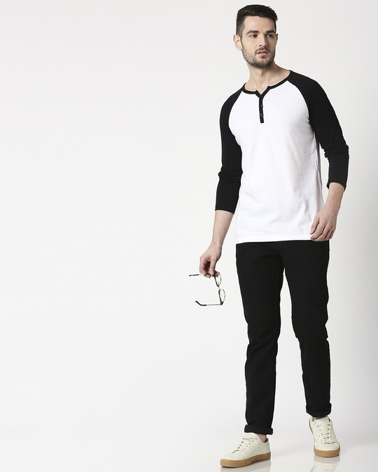 Download Buy Men's Plain Raglan Henley Full Sleeve(White-Black ...