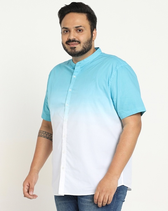 Shop Blue Plus Size Dip Dye Cotton Half Sleeve Shirt-Back