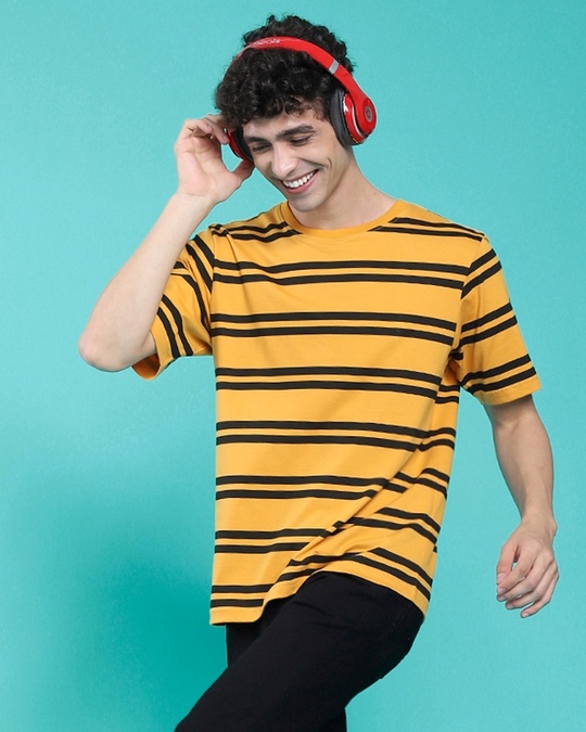 Shop Men's Popcorn Yellow Stripe T-shirt-Front