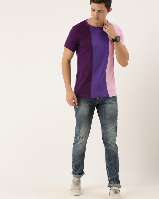 Buy Men's Purple & Pink Color Block T-shirt for Men Purple Online at ...