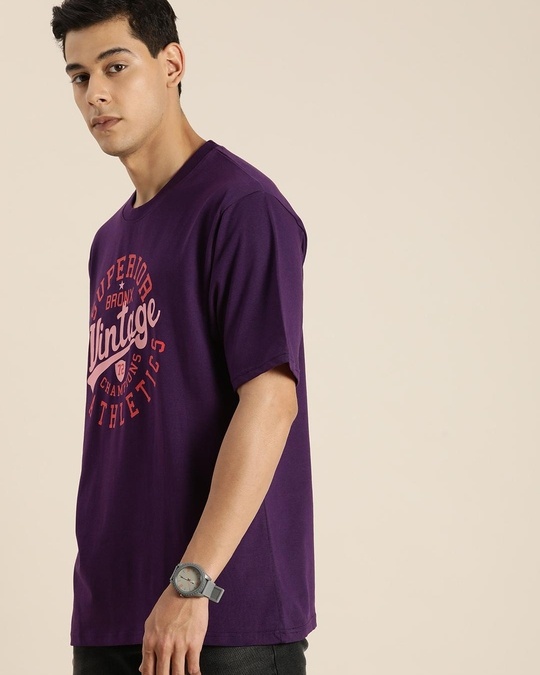 Buy Men's Purple Vintage Typography Oversized T-shirt Online at Bewakoof