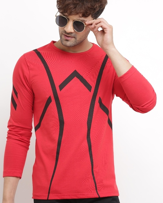 Buy Men's Red and Black Color Block Tshirt for Men Red Online at Bewakoof
