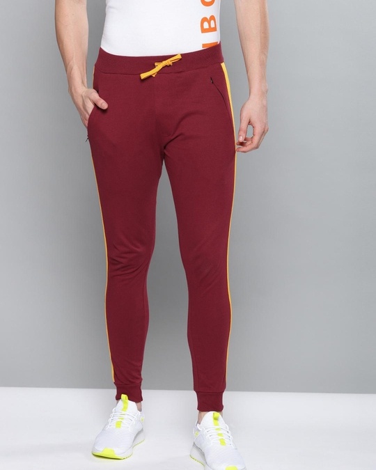 Buy Men's Red Color Block Joggers Online at Bewakoof