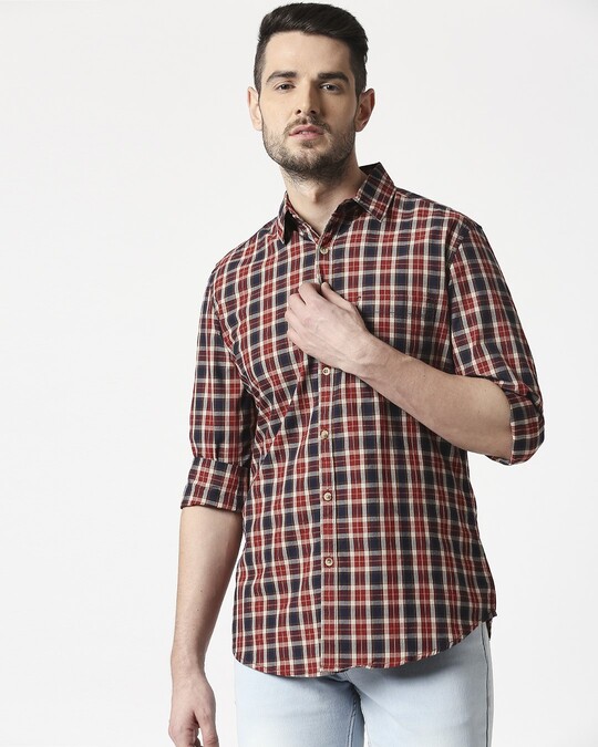 mens red slim fit shirt