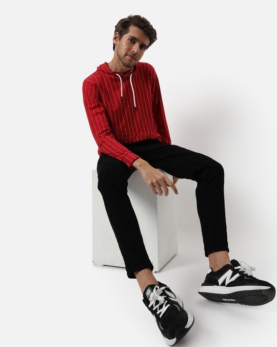 Buy Men's Red Striped Hooded Sweatshirt for Men Red Online at Bewakoof