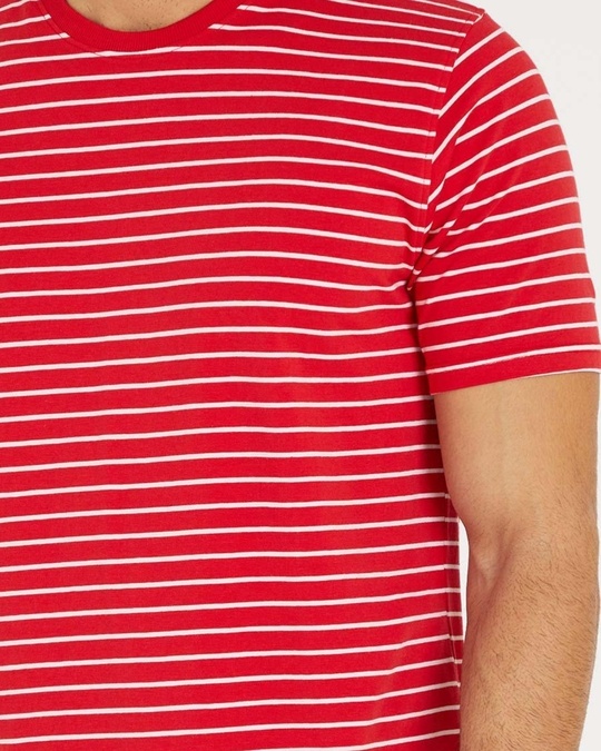 Buy Mens Red Striped T Shirt Online At Bewakoof 