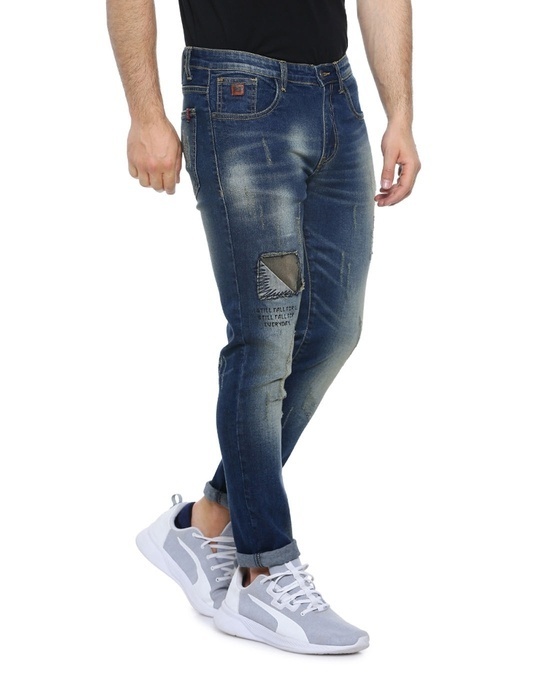 Shop Men's Slim Fit Solid Front Patch Stretch Stylish New Trends Blue Denim Jeans-Back