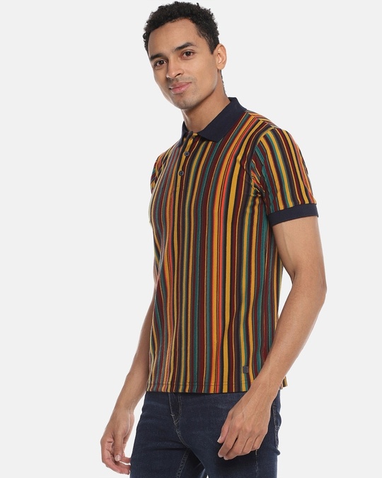 Shop Men's Striped Stylish Casual Polo T-Shirt-Back