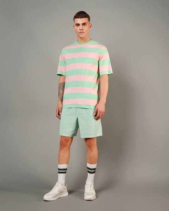 Buy Mens Green And Pink Striped Oversized T Shirt Online At Bewakoof