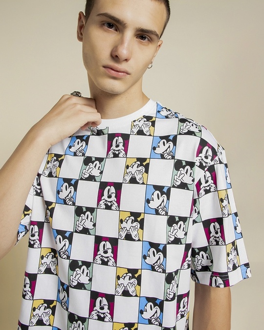 Buy Mens White All Over Mickey Printed Oversized T Shirt For Men White