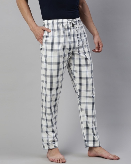 Buy Men's White Checked Cotton Pyjamas Online in India at Bewakoof