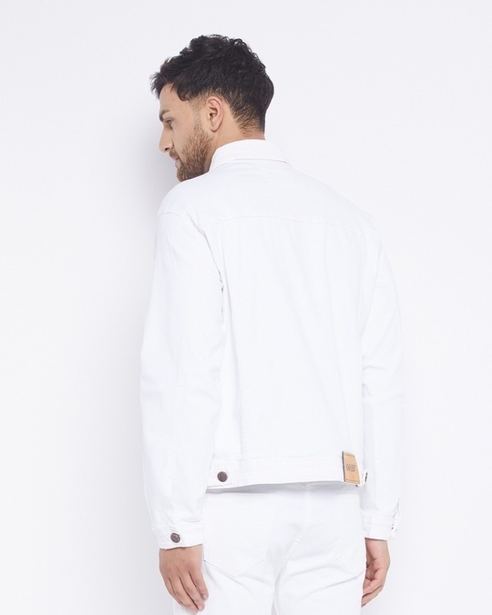 Shop Men's White Cotton Slim fit Denim Jacket-Design