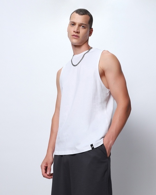 Buy Men's White Deep Armhole Oversized Vest Online at Bewakoof