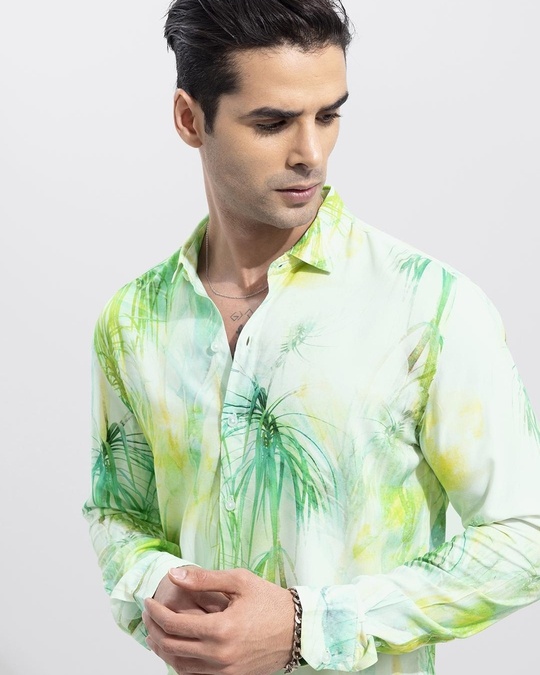 Buy Men's White & Green Tie & Dye Slim Fit Shirt Online at Bewakoof