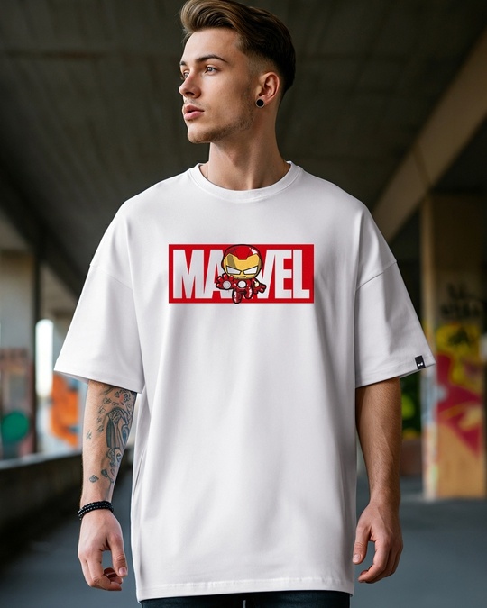 Buy Men s White Marvel Ironman Typography Oversized T shirt Online at Bewakoof