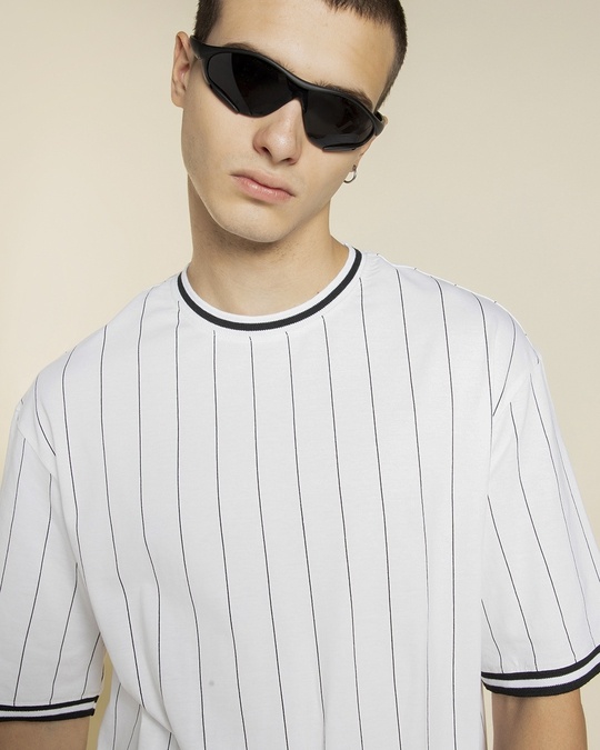 Buy Mens White Striped Oversized T Shirt Online At Bewakoof