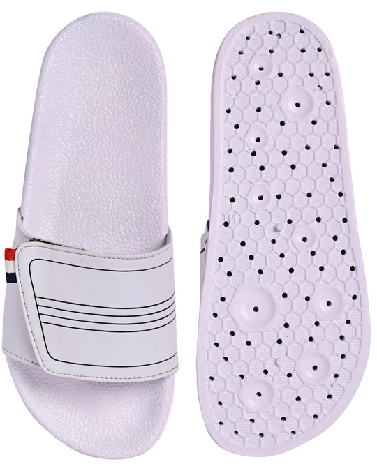 Buy Men's White Printed Velcro Sliders Online in India at Bewakoof