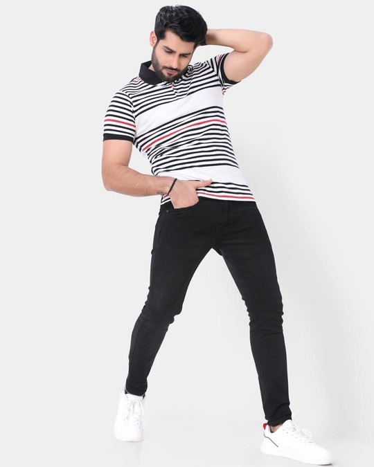 white striped polo t shirt men