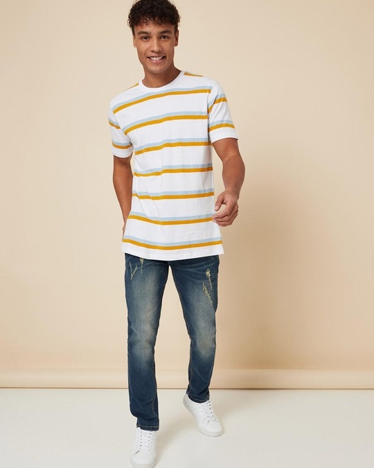 Buy Men's White Striped T-shirt Online at Bewakoof
