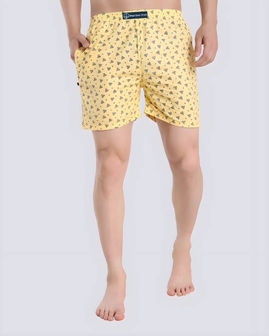 Shop Men's Yellow All Over Printed Cotton Boxers-Front