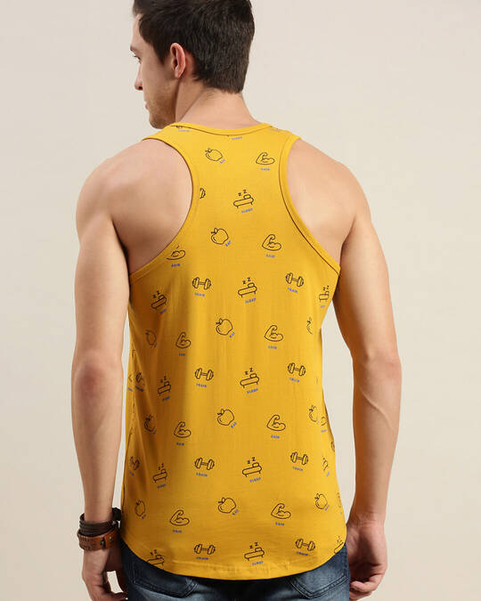 Shop Men's Yellow Graphic Print Tank Top-Back