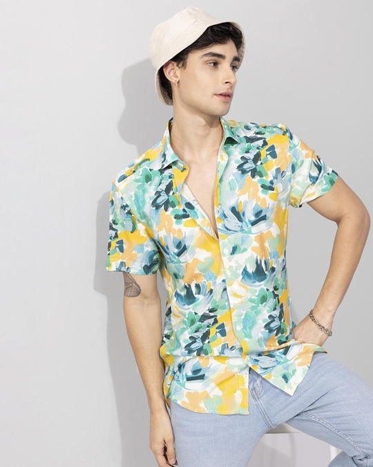 Buy Men's Yellow & Green All Over Floral Printed Slim Fit Shirt Online ...