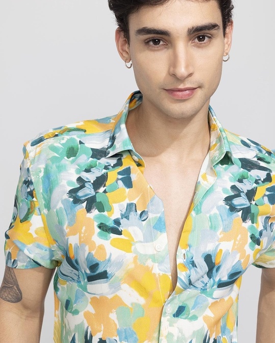 Buy Men's Yellow & Green All Over Floral Printed Slim Fit Shirt Online ...