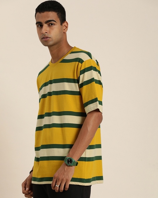 Buy Men's Yellow & Green Striped Oversized Tshirt Online at Bewakoof