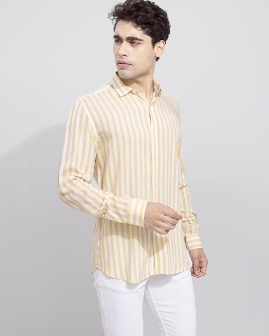 Buy Men's Yellow Striped Slim Fit Shirt for Men Yellow Online at Bewakoof