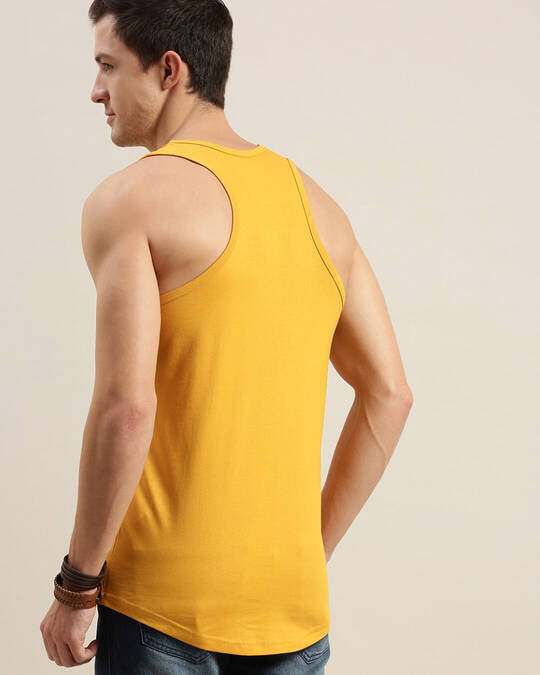 Shop Men's Yellow Typography Tank Top-Back