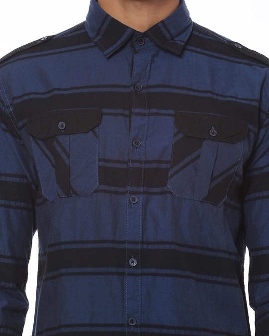 Buy Men Striped Casual Spread Shirt for Men black,blue Online at Bewakoof