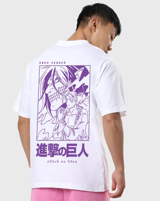 Buy Men's White AOT Founding Titan Graphic Printed Oversized T-shirt ...