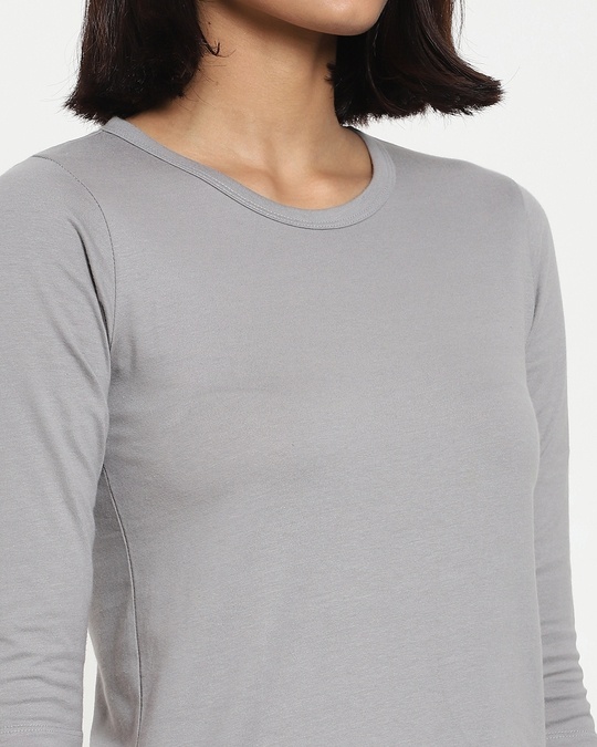 Shop Meteor Grey Round Neck 3/4th Sleeve T-Shirt
