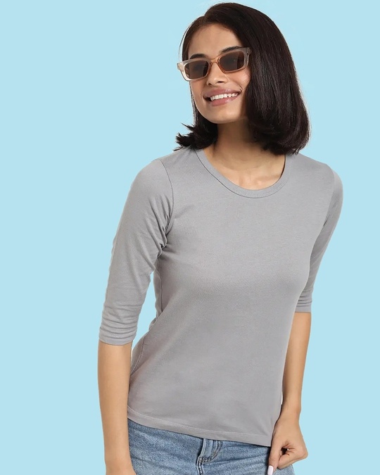Shop Meteor Grey Round Neck 3/4th Sleeve T-Shirt-Front