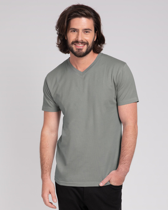 Shop Meteor Grey V-Neck T-Shirt-Front