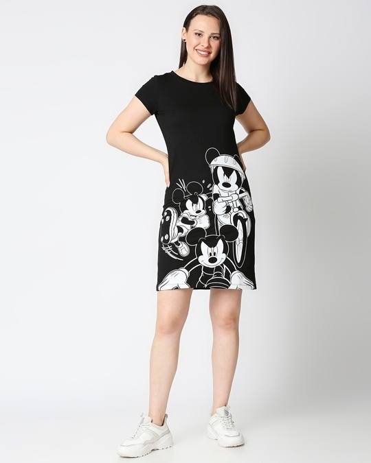 Mickey Black Half Sleeve Hyper Print T Shirt Dress Dl Black