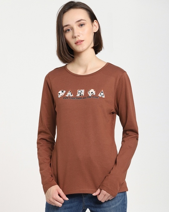 Shop Women's Mickey Fun Friends (DL) Printed Killer Brown Full Sleeve T-Shirt-Front