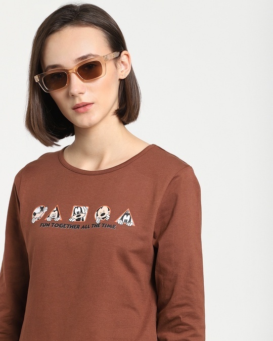 Shop Women's Mickey Fun Friends (DL) Printed Killer Brown Full Sleeve T-Shirt