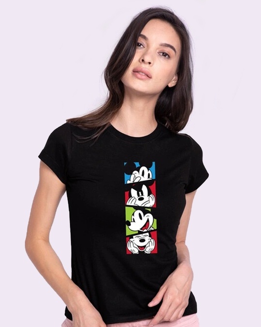 Shop Mickey Pop Block Half Sleeve Printed T-Shirt (DL) Black-Front