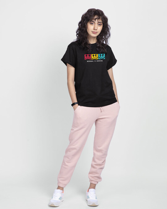 Shop Mickey Strip Color Boyfriend T-Shirts (DL) Black-Full