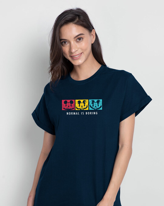 Shop Mickey Strip Color Boyfriend T-Shirts (DL) Navy Blue-Back