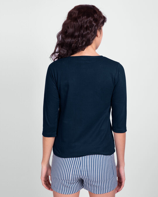 Shop Mickey Strip Color Round Neck 3/4 Sleeve T-Shirt (DL) Navy Blue-Design