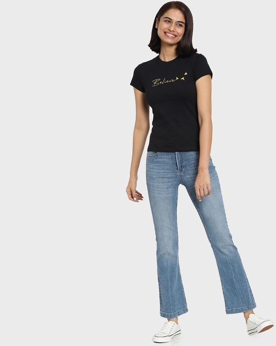 Shop Women's Black Believe Slim Fit T-shirt