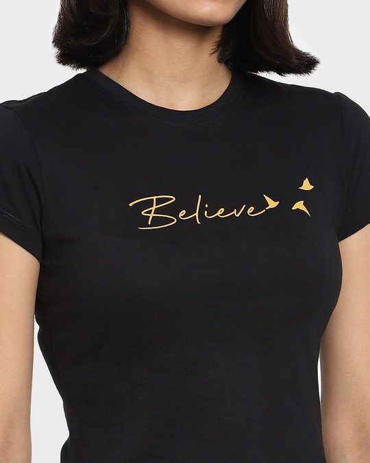 Shop Women's Black Believe Slim Fit T-shirt