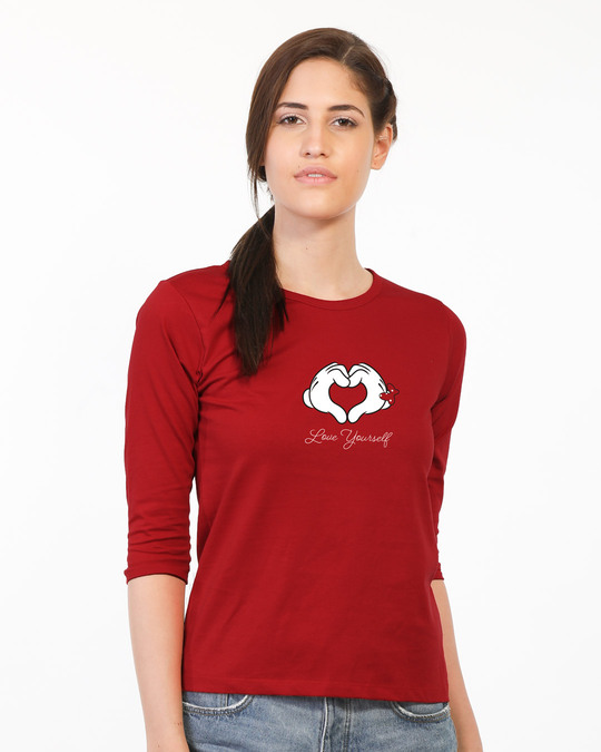 Shop Minnie Love Yourself Round Neck 3/4 Sleeve T-Shirt (DL) Bold Red-Back
