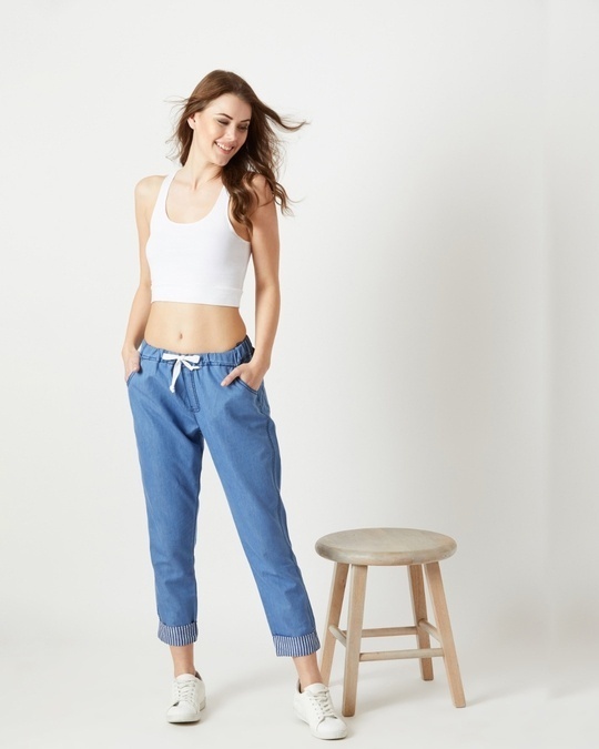 Shop Women's Blue  High Rise Relaxed Fit Joggers