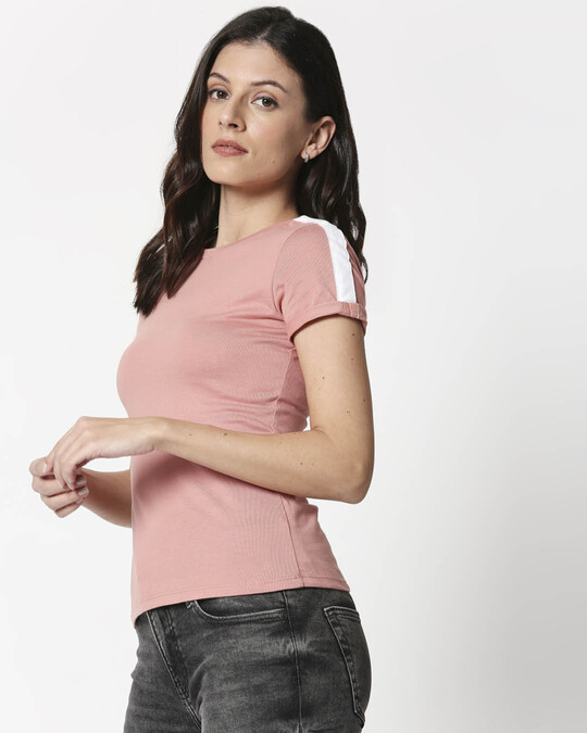 Shop Misty Pink -White Shoulder Sleeve T-Shirt-Design