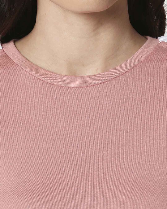 Shop Misty Pink -White Shoulder Sleeve T-Shirt