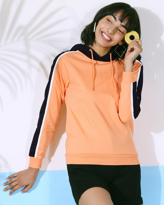 Download Buy Orange Rush Women's Color Block Full Sleeves Hoodie ...