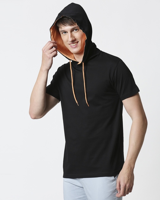 Download Buy Orange Rush Men's Half Sleeve Hoodie T-shirt Plain For ...